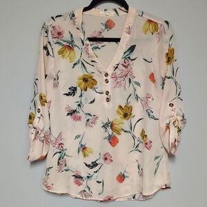 Maurices Pink Floral V Neck Blouse